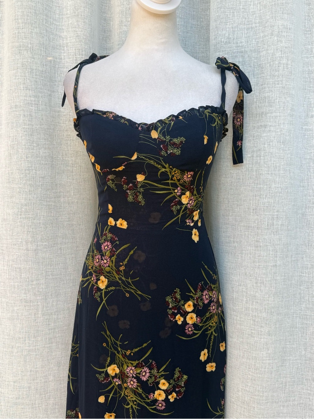 Reformation navy blue floral summer midi dress - Picture 6 of 10